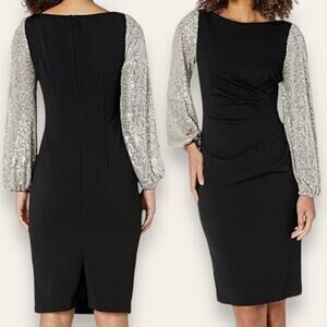 ADRIANNA PAPELL DRESS 4 FESTIVE WORK HOLIDAY PARTY SEQUIN LONG SLEEVE COCKTAIL